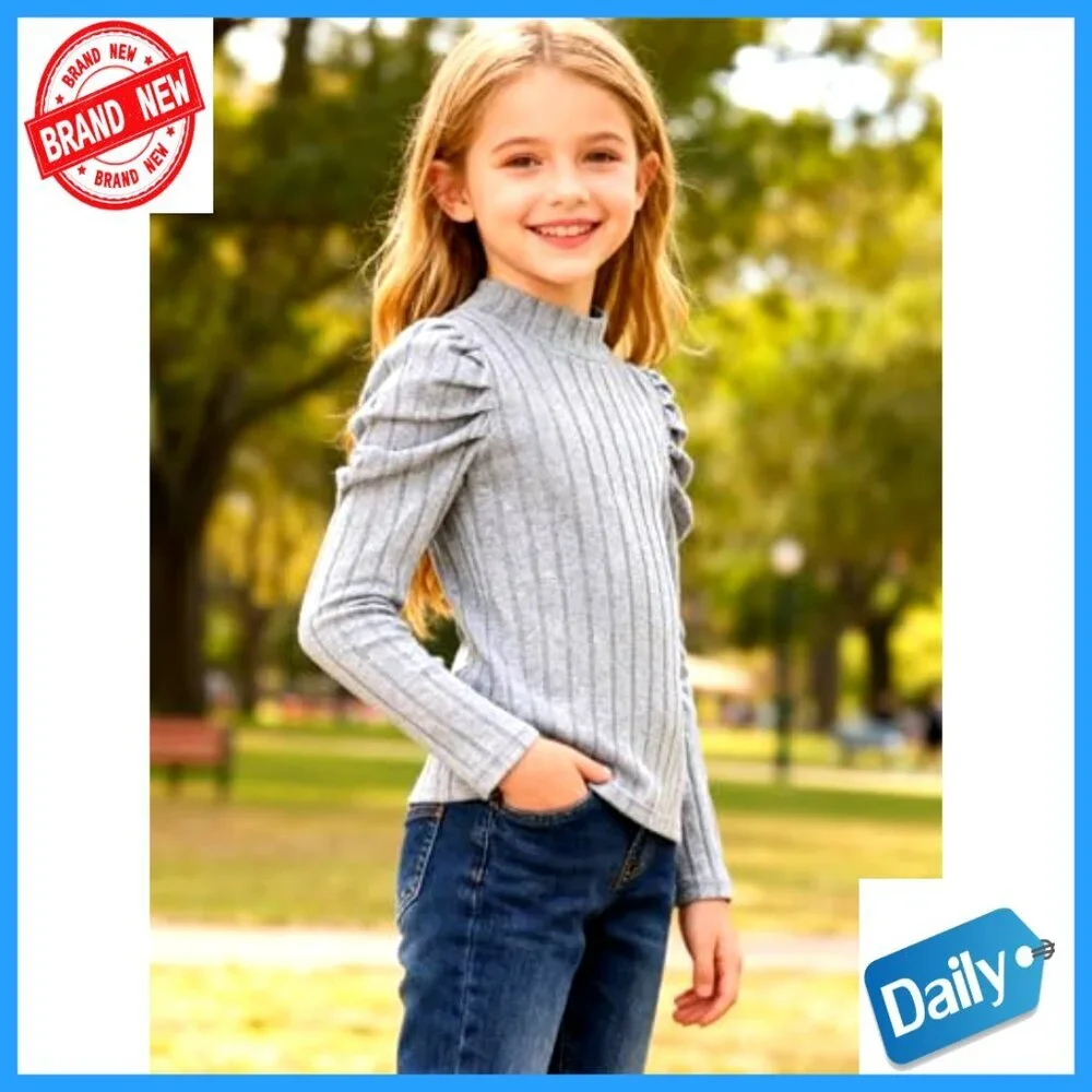 Girls Long Sleeve Ribbed Turtleneck Tee 3-Pack Fall Winter Basic